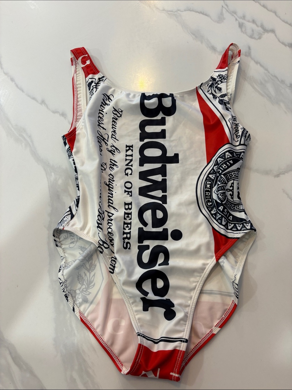 Budweiser White and Red Logo One-Piece Swim Suit